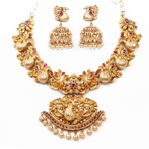 Matt Gold Temple Necklaces with Ruby work