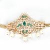 Bridal Gold Plated Bajuband with Green AD stones