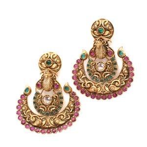 Matt Gold multi color Temple Jewelery with Earrings