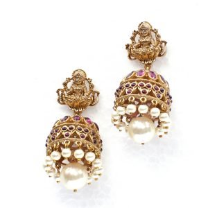 Matt Gold Temple Earrings with Ruby stones