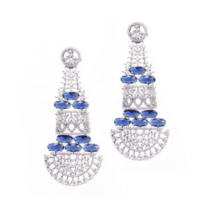 Blue stone AD silver plated earrings
